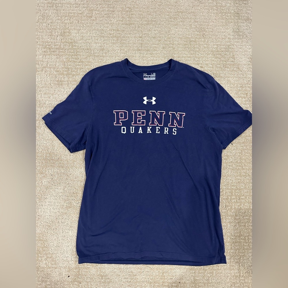Penn Quakers under armor T-shirt, size large navy with white and red letters